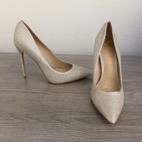 Like New Sam Edelman HAZEL Sparkly Gold High Stiletto Heels Shoes 8 - Picture 1 of 15